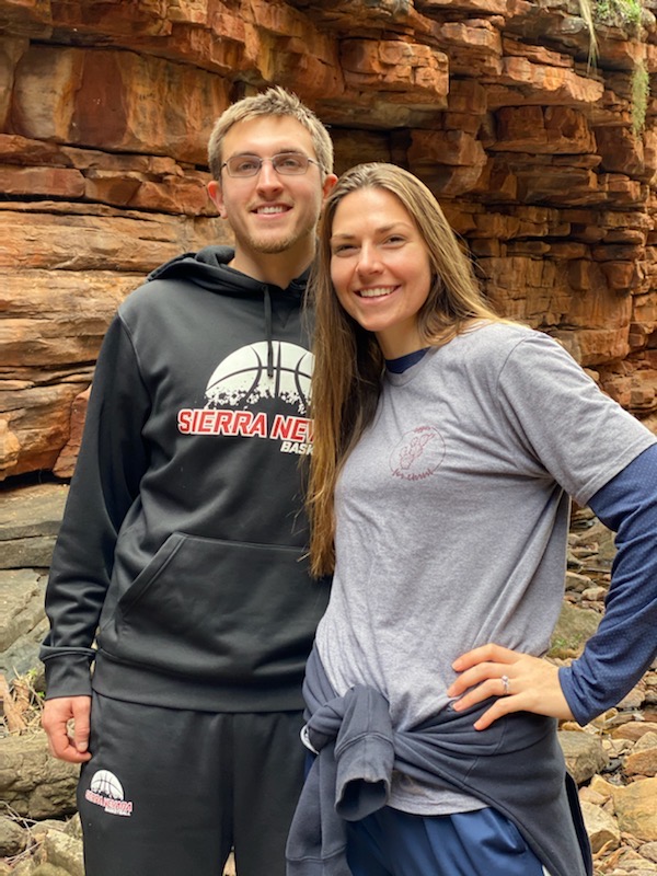 David and Teige posing for photo in Alligator Gorge surrounded by rocks.